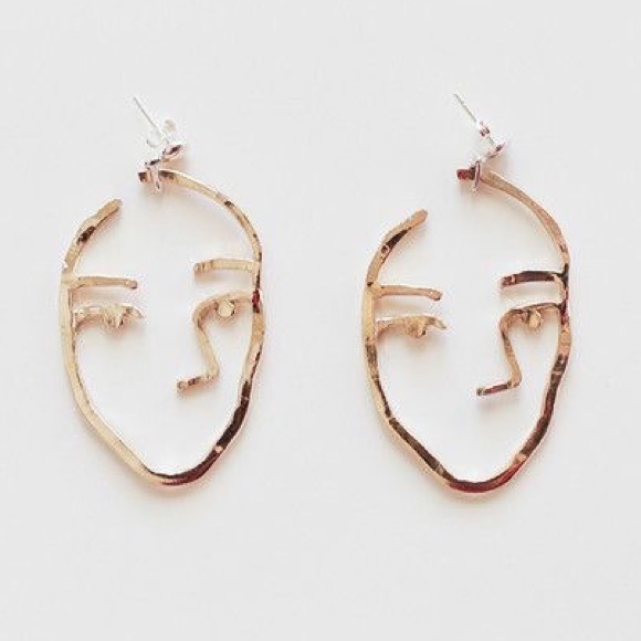 Earrings Picasso Abstract Gold Face - Picture 4 of 6
